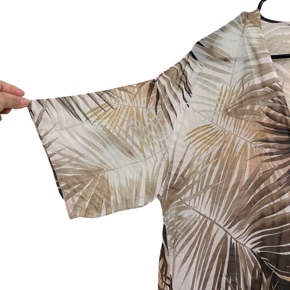 H&M Neutral Brown Tropical Print Button Front Semi Sheer Long Swim Cover Up SZ 2 - Picture 5 of 8
